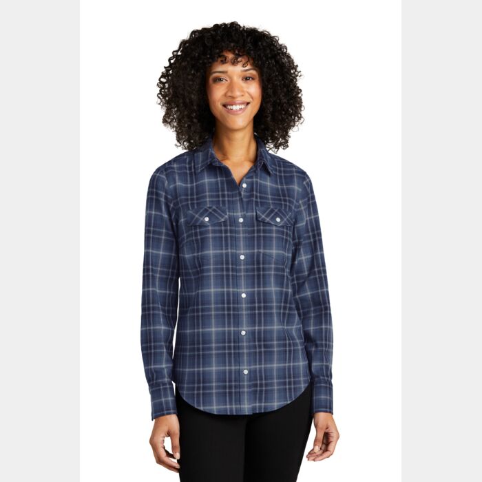 Ladies Long Sleeve Ombre Plaid Shirt Thumbnail