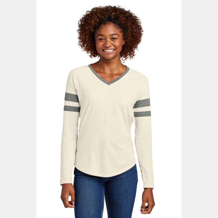 Women's Halftime Stripe Long Sleeve V Neck Tee Thumbnail