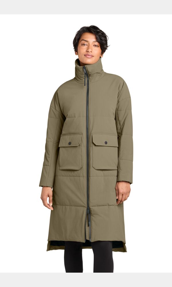 Women's Sashiko Stretch Puffy Long Jacket Thumbnail